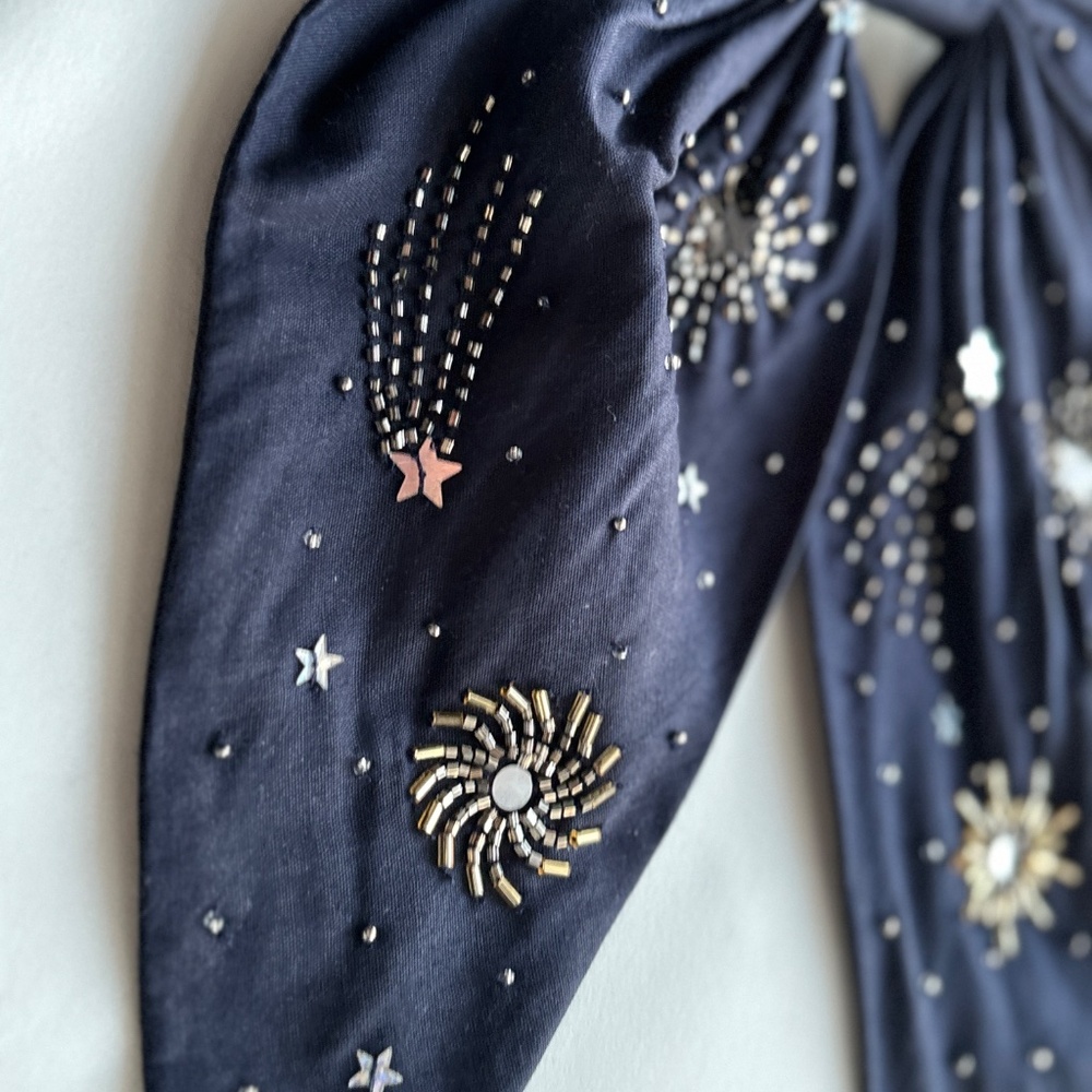 Beautiful celestial stars embroidered beaded luxury hair bow accessory women